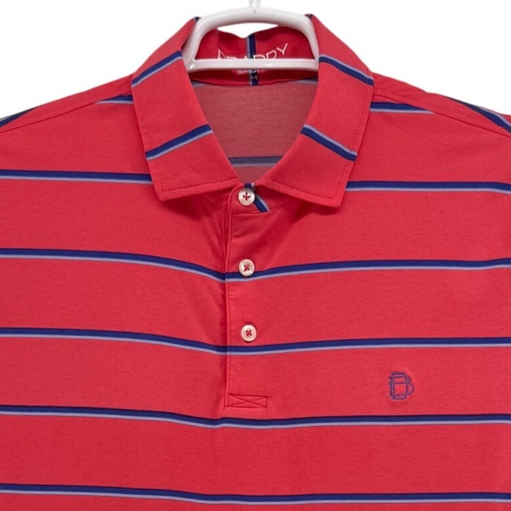 B. Draddy Sport Mens Medium Red Striped Performance Polo Shirt BD-CC-01 USA Made